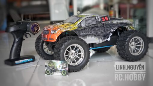 HiSpeed Nitro Monster 1/10 - Xe Tải Đua Địa Hình chạy xăng nitro - Offroad Monster Truck - Nguyên Bộ Kit & Xăng