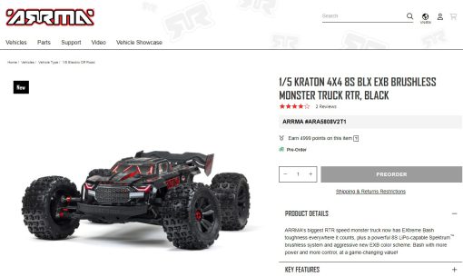 Siêu phẩm mới ra mắt : ARRMA 1/5 KRATON 4X4 8S BLX EXB BRUSHLESS MONSTER TRUCK RTR