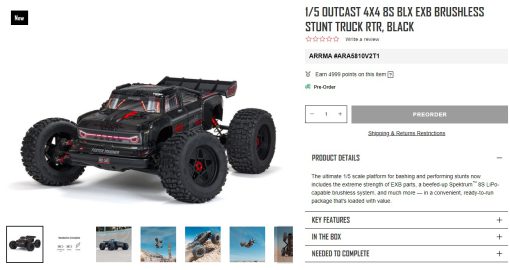 Siêu phẩm mới ra mắt : ARRMA 1/5 OUTCAST 4X4 8S BLX EXB BRUSHLESS STUNT TRUCK RTR